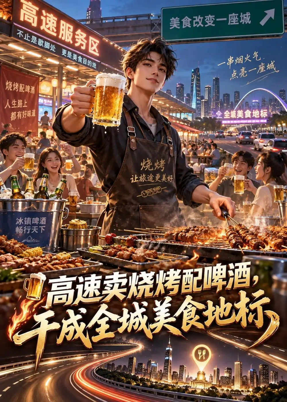 《高速卖烧烤配啤酒，干成全城美食地标&高速卖烧烤配啤酒干成全城美食地标（205集）AI短剧》短剧全集免费在线看